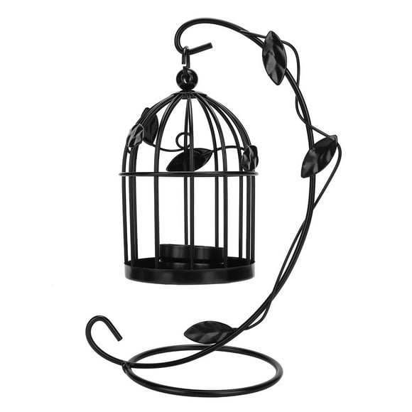 Delaman Bougeoir, rétro évider Cage à Oiseaux Fer Suspendu bougeoir Chandelier Lanterne décor à la Maison Accessoires de décoration(Noir)