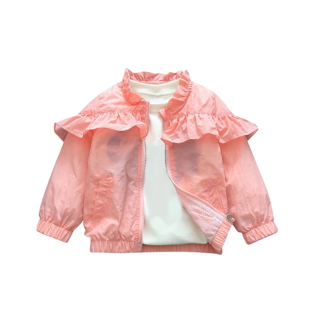Spring/Fall Saving! HVOBTTY Girls Long Sleeve Open Front Cardigan, Girls Thin Top Girls Spring Jacket Cardigan Ruffled Round Neck Jacket Outerwear Pink, 6 Years