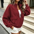 thumbnail image 7 of PRINxy Women's Stand Collar Full Zip Long Sleeve Utility Jacket With Large Patch Pockets Ribbed Hem Outerwear For Weekend Errands Wine XL, 7 of 7