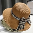 thumbnail image 3 of Trendy Classic Bucket Hat Sunshade Beach Woven Panama Hat Female Sun Hat Straw Hat Korean Style Cap British style COFFEE, 3 of 8