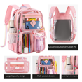 thumbnail image 2 of Transparent Backpack Waterproof Large Capacity Elementary School Students Middle School Grade Schoolbag Women Backpacks, 2 of 5