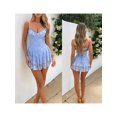 thumbnail image 6 of Michellecmm Women Summer Mini Cami Dress Sleeveless Backless Lace Floral Tiered Ruffle Hem Party Dress, 6 of 7