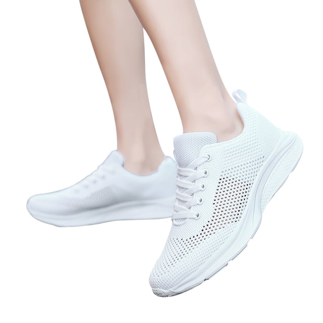 Dakaela Chaussures de Course pour Femmes à Enfiler, Espadrilles de Marche Tennis Décontractées en Maille, Chaussures de Sport d'Entraînement Blanches 8.5