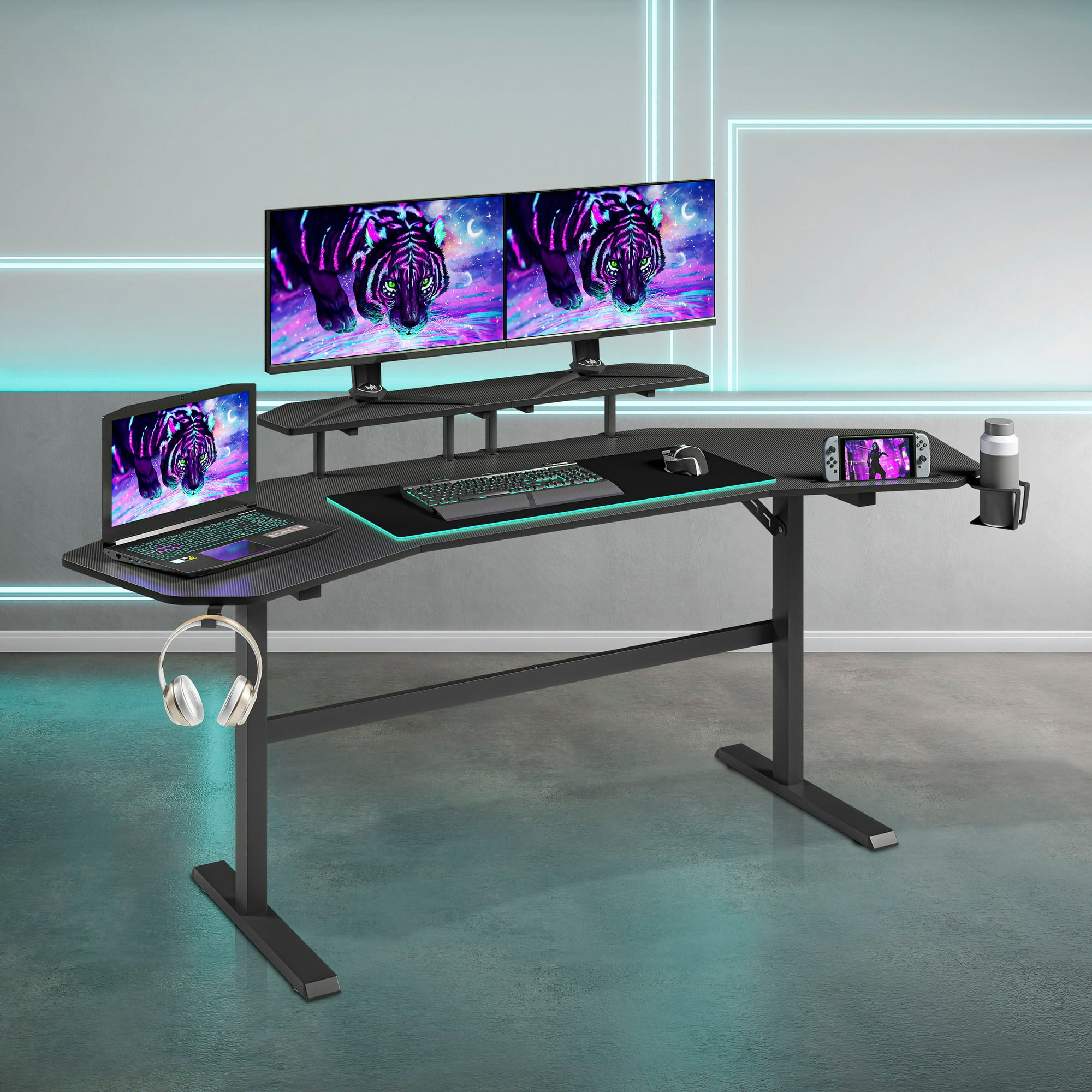 Techni Sport TS911D Gaming Desk with Shelves & Accessory Holder, Black
