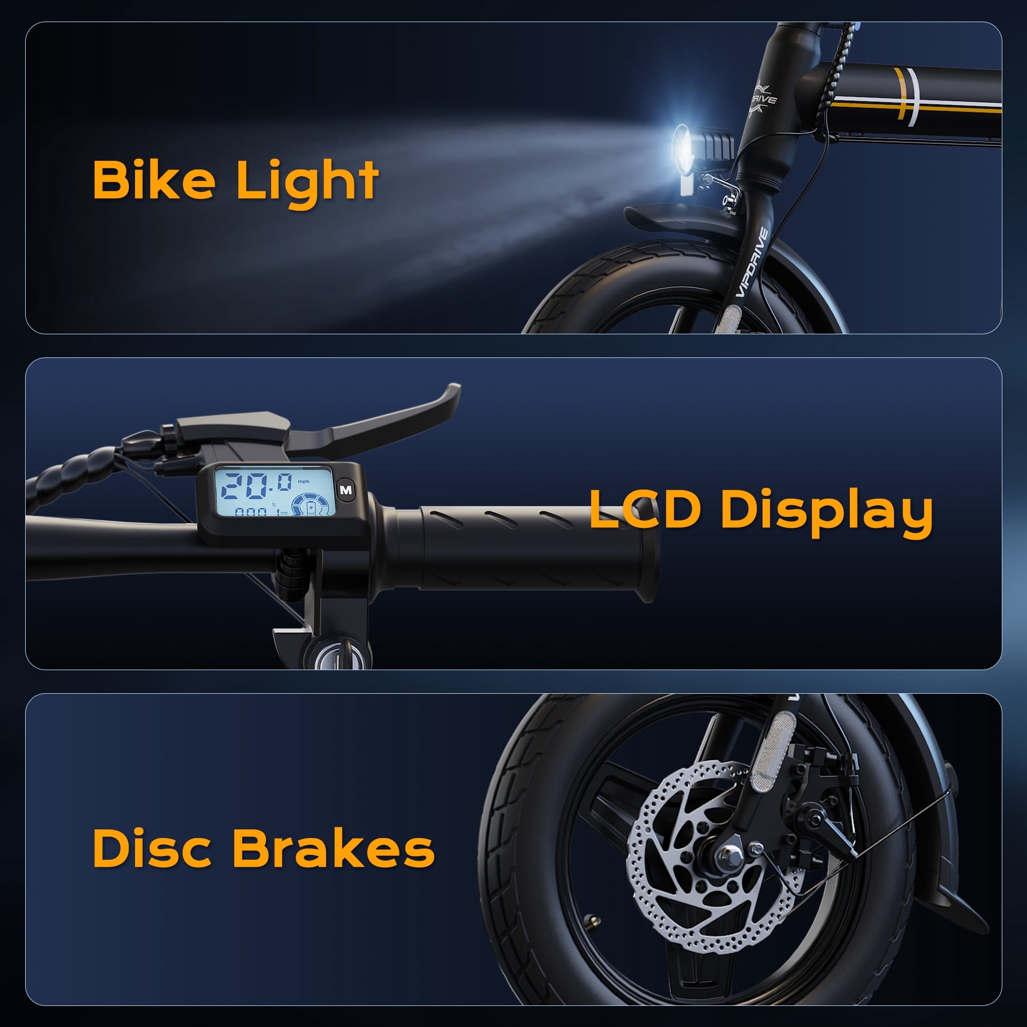 VIPDRIVE Electric Bike - Folding E Bike for Adults, 500W Peak Motor Up to 25 Miles Range, Speed 20MPH - 14" Commuter Ebike for Woman with 36V 7.8Ah Battery + Dual Disc Brakes & Rear Shock, UL2849