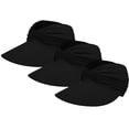 thumbnail image 2 of Helii Women Ponytail Sun Hat 3 Pack, Wide Brim Visor Crownless Breathable Elastic Cap with Pleated Detail, Foldable Packable Beach Running Travel Hat Black,One Size, 2 of 9