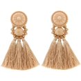 thumbnail image 1 of SURJDE Bohemian Statement Thread Tassel Chandelier Drop Dangle Earrings with Cassandra Button Stud, 1 of 7