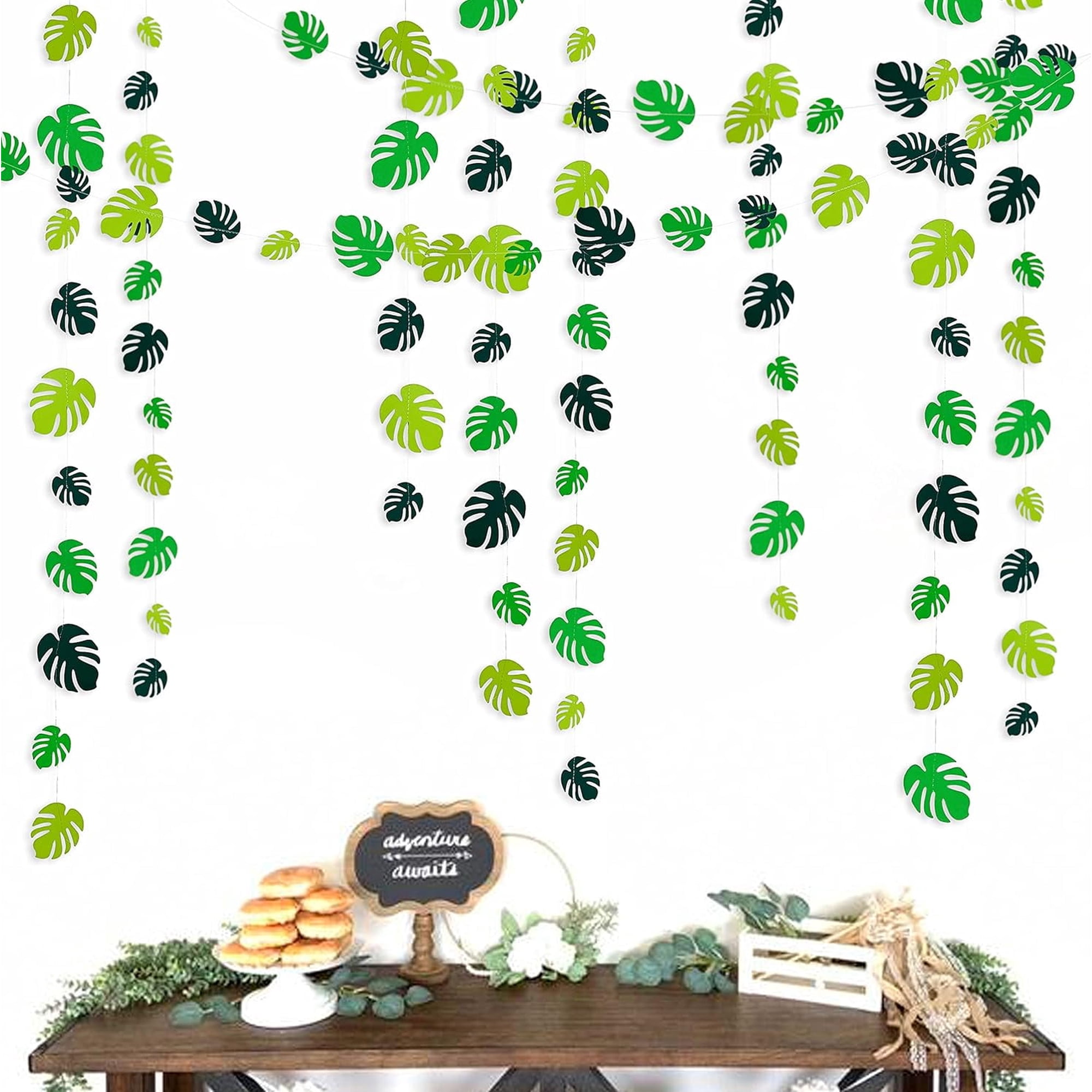 4Pcs 46Ft Tropical Party Decorations Green Palm Leaves Hanging Garland Banner for Summer Hawaiian Luau Wild One Safari Beach Birthday Bachelorette Wedding Bridal Baby Shower Jungle Leaf Party Supply