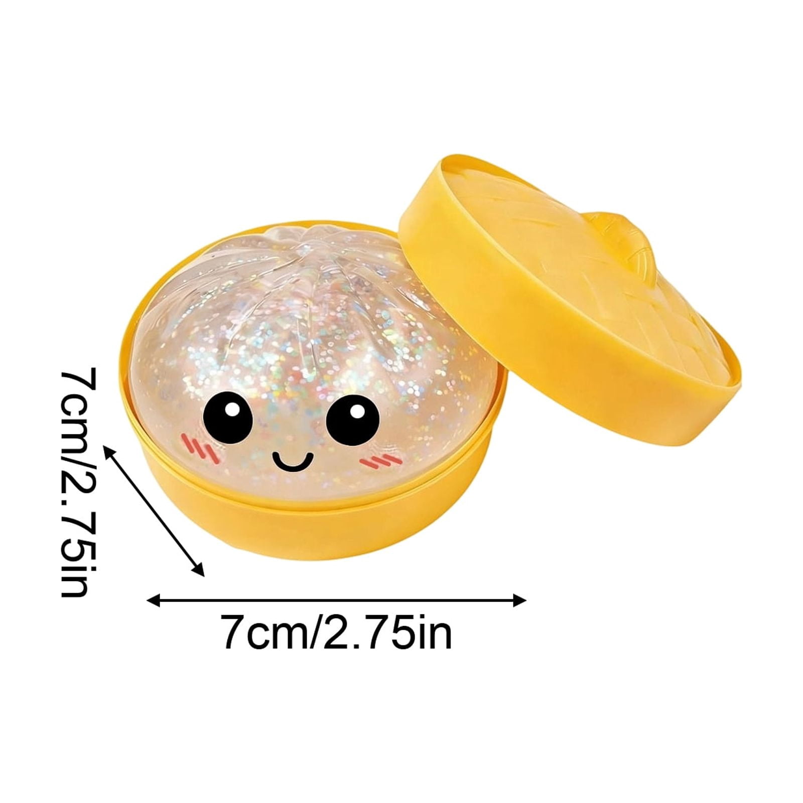 2Pcs Glitter Colorful Dumpling Squishy, Cute Squishy Dumpling Large with Steamer, Squishy Dumpling Doll with Cute Expressions, Silicone Bun Sensory Fidget Dolls, Hand Pinching Decompression Dolls