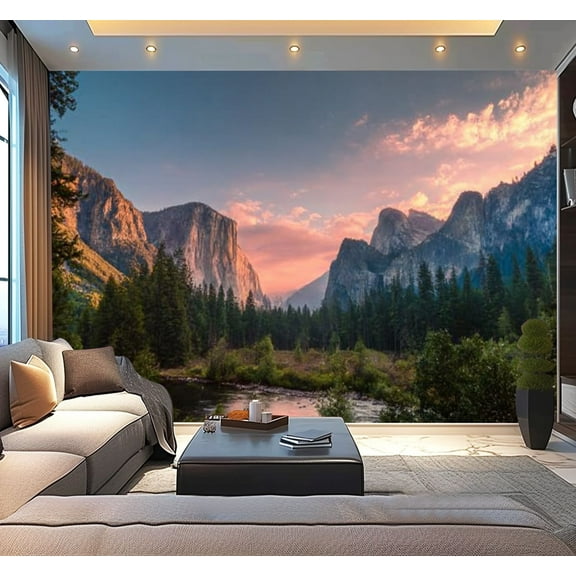 Peel and Stick Wallpaper Waterproof Tunnel View Sunrise Yosemite National Park CA Wall Mural Decor Self Adhesive and Removable 100in x 144in