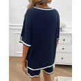 thumbnail image 2 of SWSMCLT Women's Knit 2 Piece Outfit Short Sleeve Shorts Set Drawstring Lounge Set Summer Comfy Casual Tracksuits V Neck Fall Soft Navy X-Large, 2 of 5
