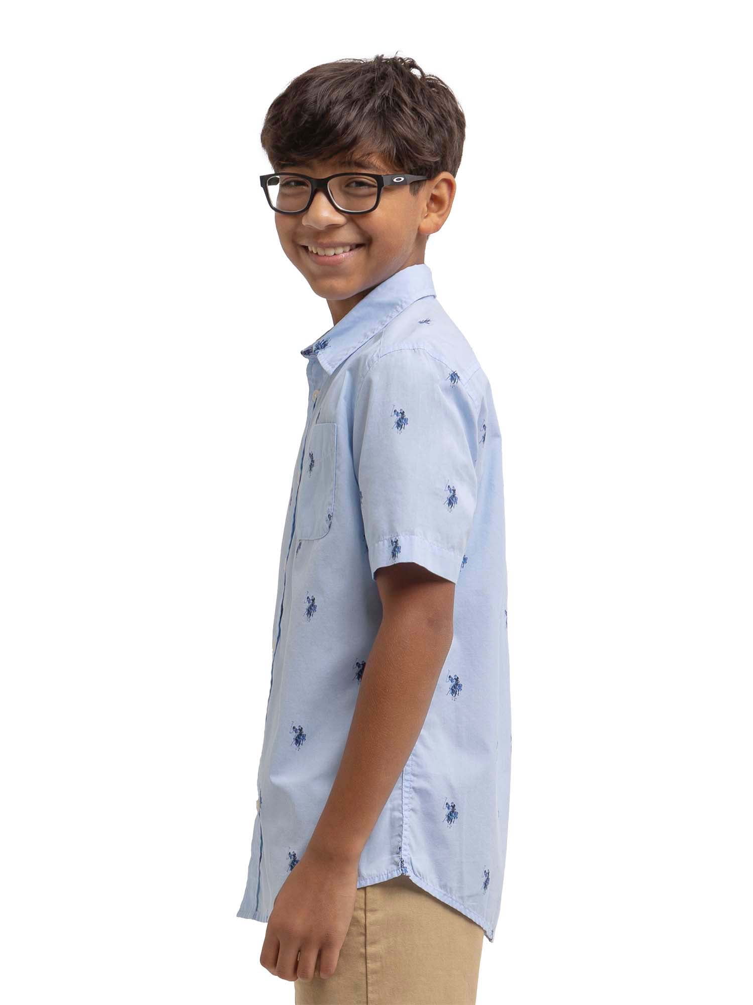 U.S. Polo Assn. Boys Short Sleeve Woven Button Up Shirt, Sizes 4-18