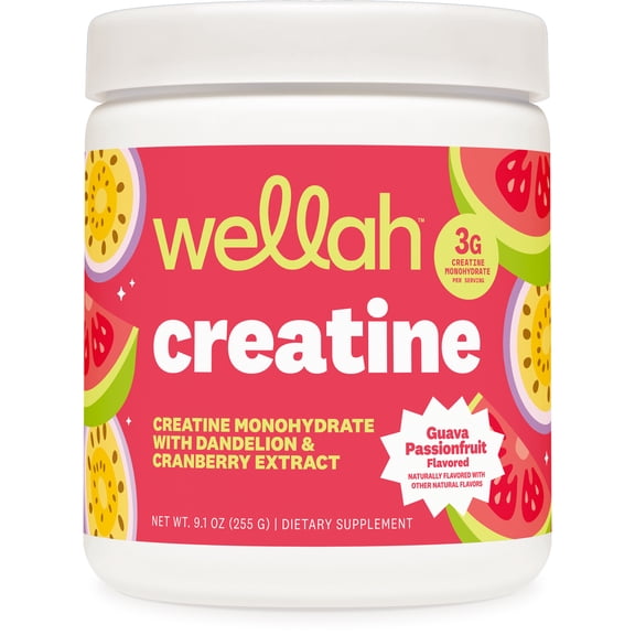 Wellah Creatine for Women (50 Servings, Guava Passionfruit) - Creatine Monohydrate with Dandelion & Cranberry Extract