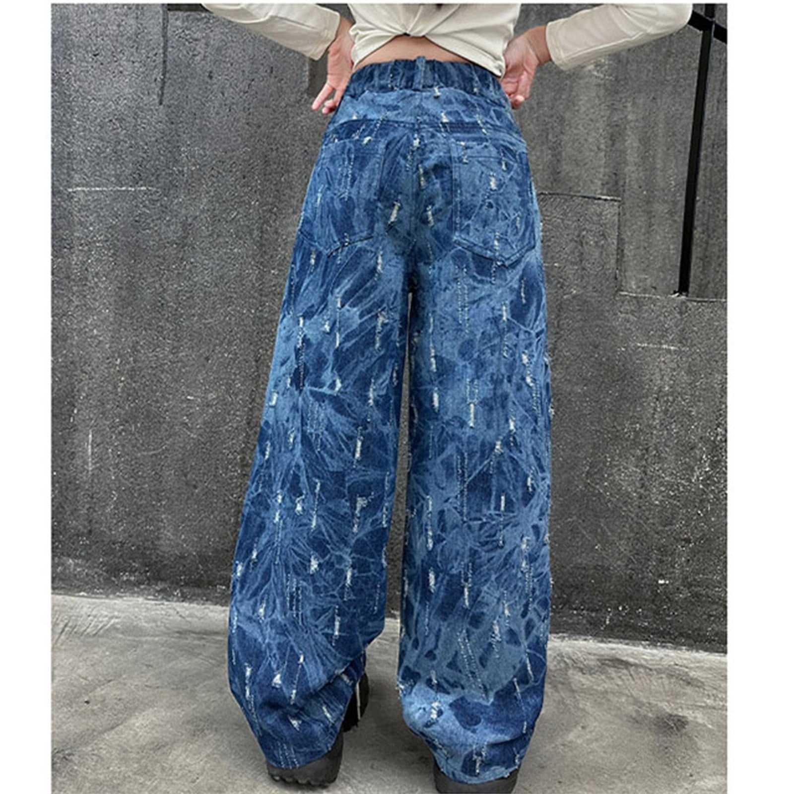 XXWXYD Clearence 2025 Korean Tie-Dye Wide Leg Jeans Girls