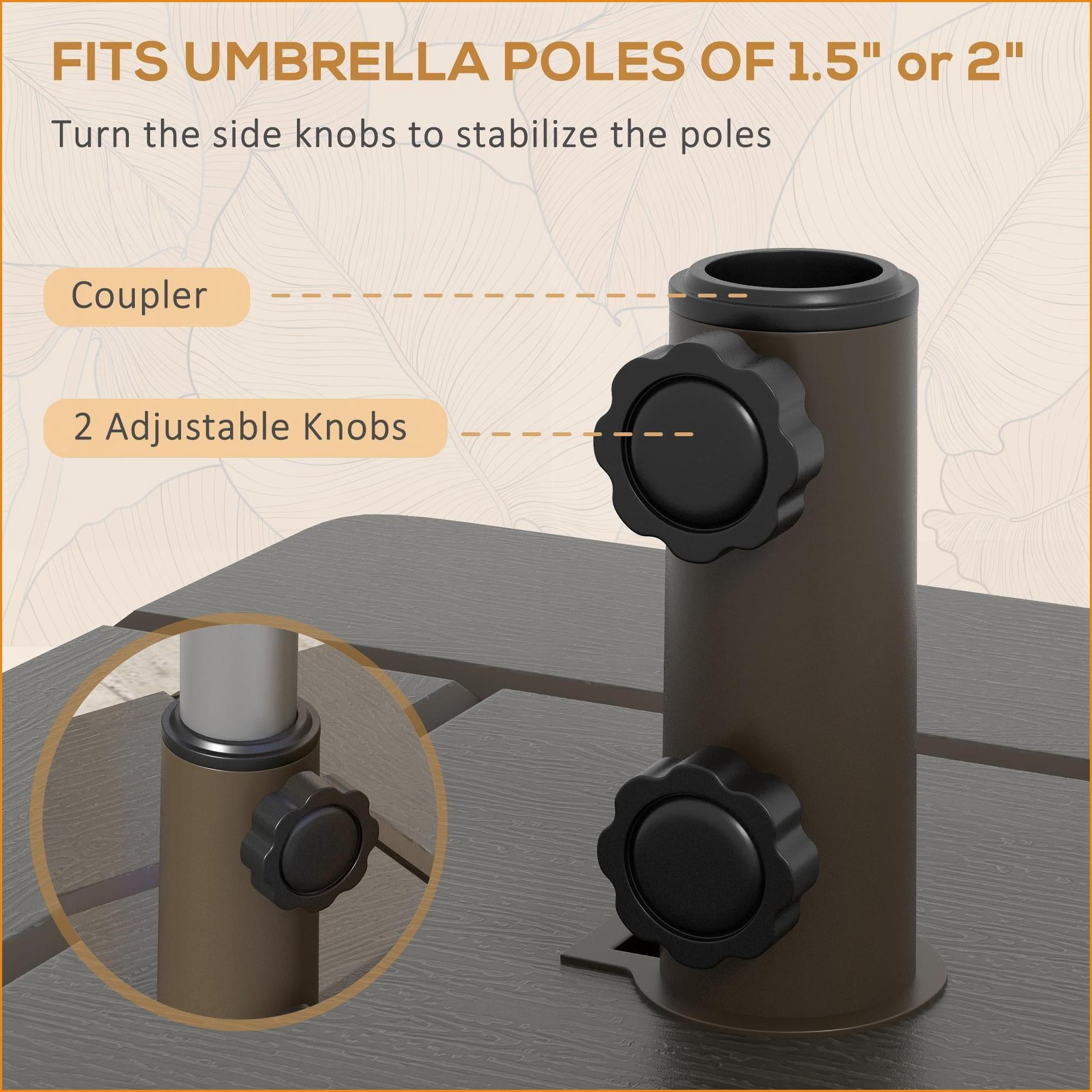 Patio Umbrella Bases | 3-in-1 Fillable Rolling Stand for Outdoor Patio, Walnut Brown | Square | POLYETHYLENE