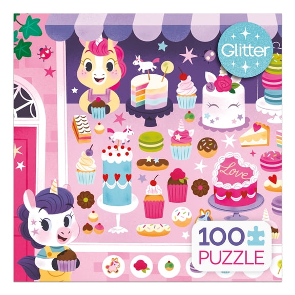 Ceaco Kathrin Fehrl Bakery Seek and Find Glitter 100-Piece Interlocking Jigsaw Puzzle for Children Ages 6