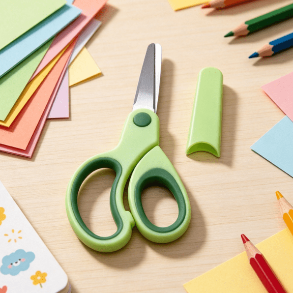 Left Handed Safety Scissors, Round Tip Craft Scissors with Protective Cover, Comfort Grip Left Hand Scissors for Office, Craft & Daily Use