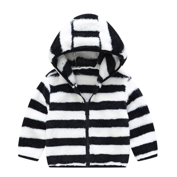 CHAOLEI Manteau d'Extérieur pour Garçons à Fermeture Éclair Cardigan pour Tout-Petits Chaud à Rayures Manteau Épais à Capuche pour Enfants Manteau et Veste pour Bébés Filles Filles -Noir,6-7 Ans