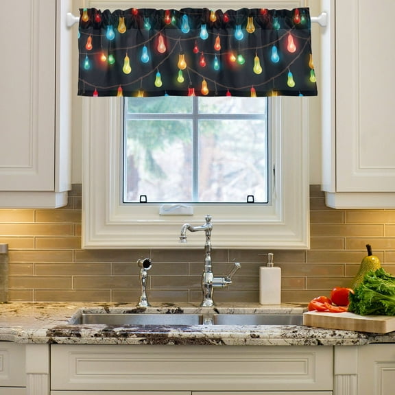 Christmas Lamp Light Post Curtain Valances Farmhouse Design Window Treatment Decor Blackout Rod Pocket for Windows Living Room Kitchen 54" x 18"