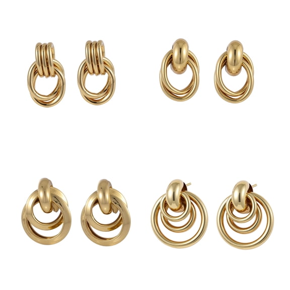 4PCS Chunky Gold Knot Dangle Drop Earrings for Women Trendy Statement Stainless Steel Earrings Hypoallergenic Lightweight Gold Jewelry Women