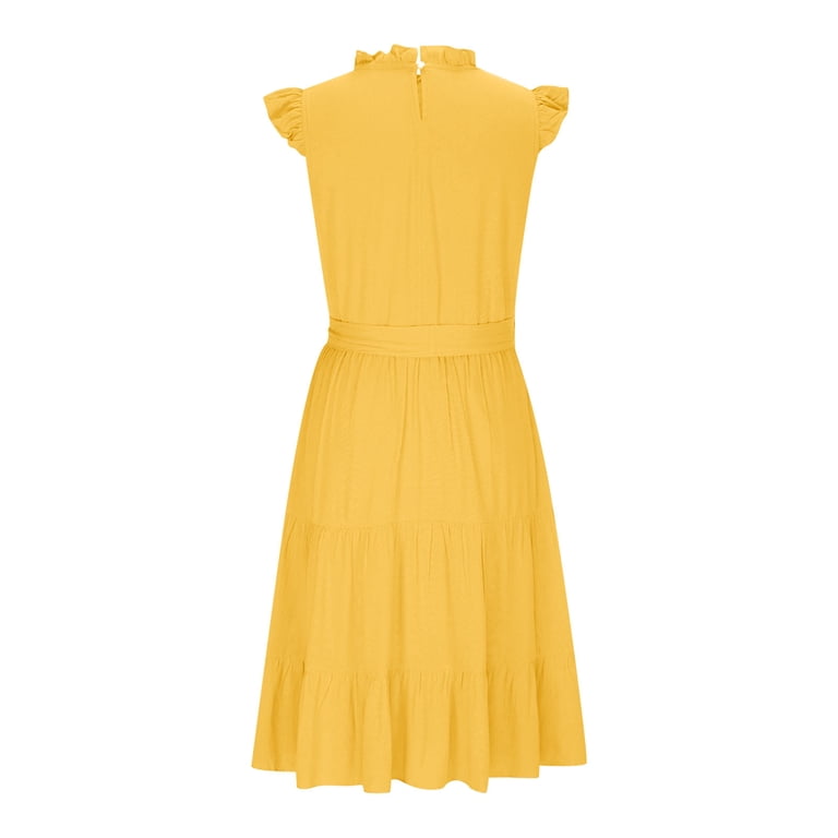 yellow formal summer dress Midi Yellow Halter Summer Dress with Side Pockets Buttercup / Medium main image 1