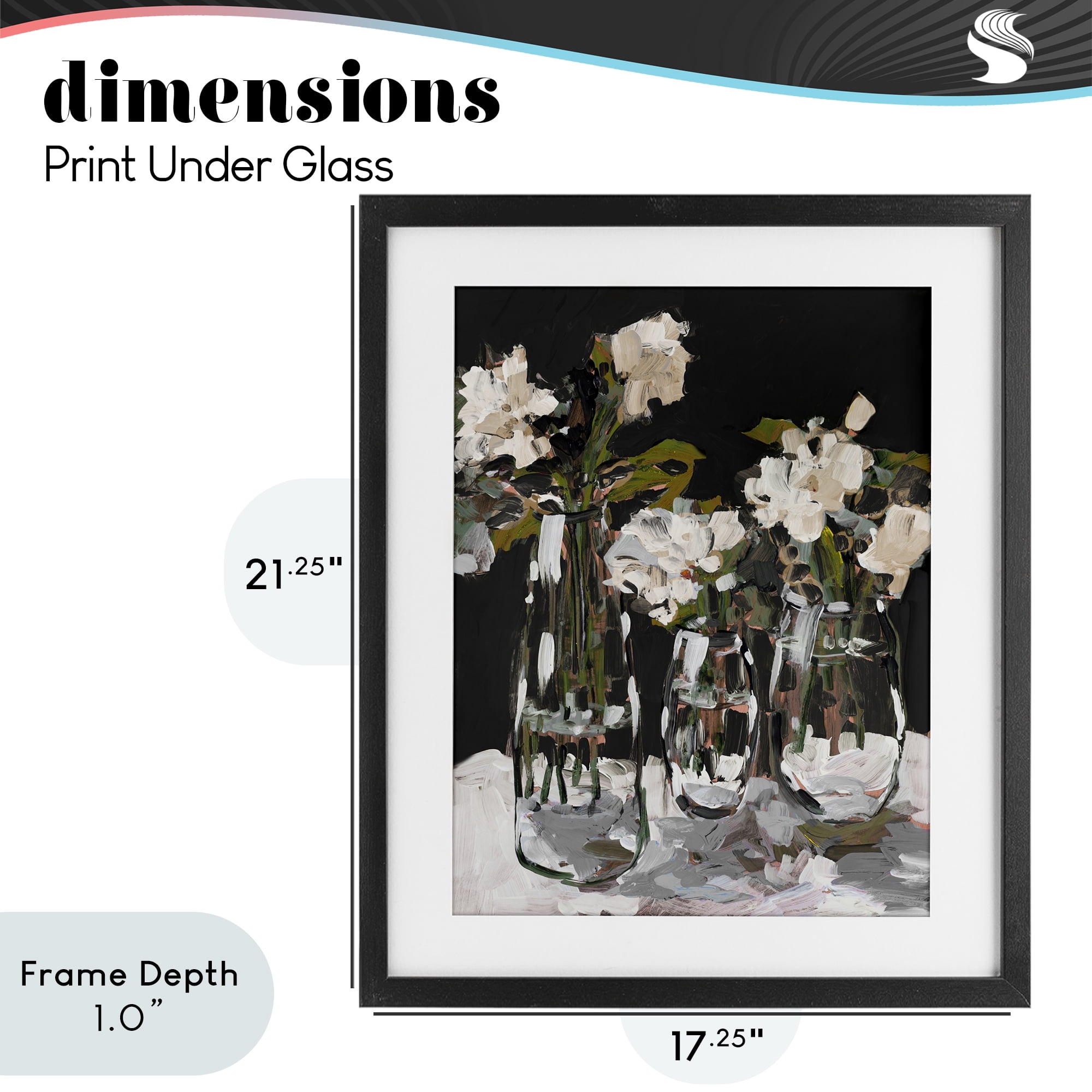 Stupell Industries Three Flower Vases on Black Black Framed Print Under Glass, design by Jane Slivka