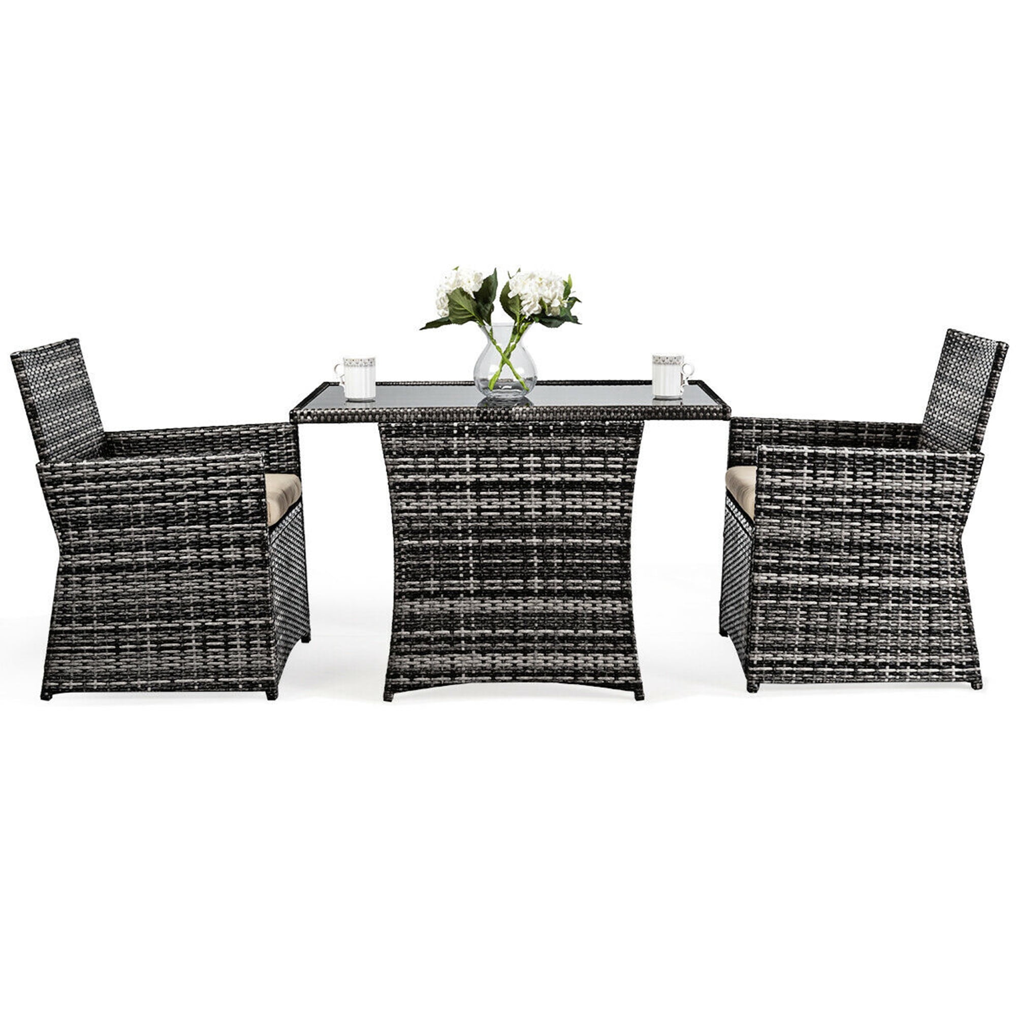 Gymax 3PCS Cushioned Wicker Rattan Patio Furniture Set Garden Yard Outdoor