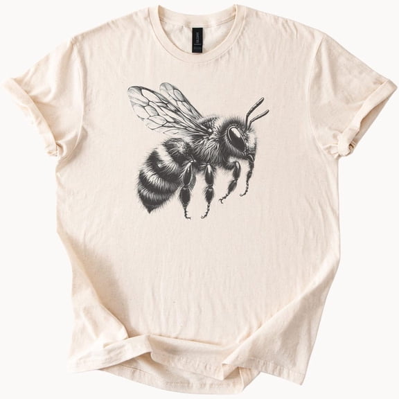 Honey Bee Graphic T Shirt Realistic Insect Nature Lover Shirt Botanical Bee Art Tee Detailed Bee Drawing Shirt Gift For Bee Enthusiast Birthday Gifts; For Men & Women