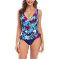 thumbnail image 1 of Traje de baño tankini de 2 piezas para mujer, cuello en V, estampado floral, camisetas sin mangas, parte inferior de bikini, traje de baño azul XL, 1 of 7