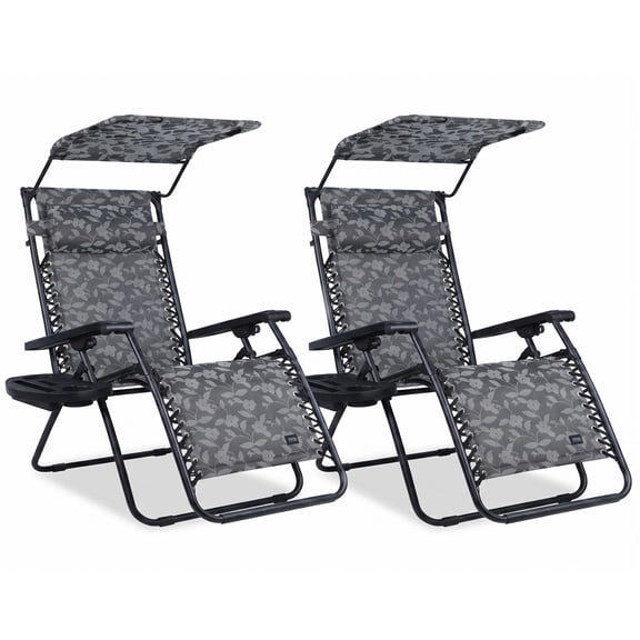 Bliss Hammocks 2 Pack 33" Wide XXL Zero Gravity Outdoor Lounge Chair with Canopy, Gray