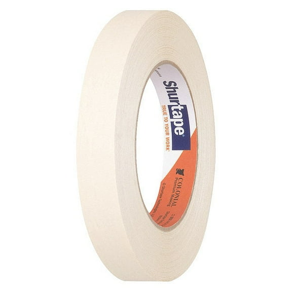 Masking Tape, 18 mm W x 55 m L, 6.4 mil Thick, Tan, Rubber Adhesive, 48 PK