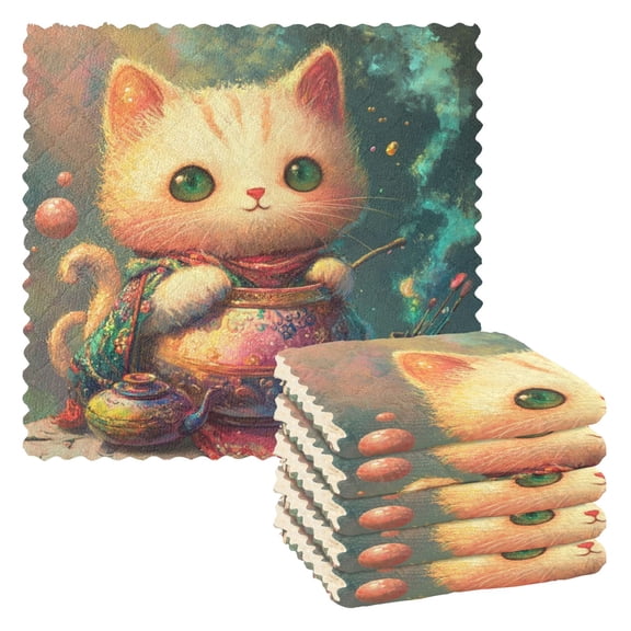 6 Pieces of Kitchen Towels 11x11Inch Kitchen Dish Cloths Kitchen Dish Towels Reuseable Cleaning Cloths Super Lovely Kitten
