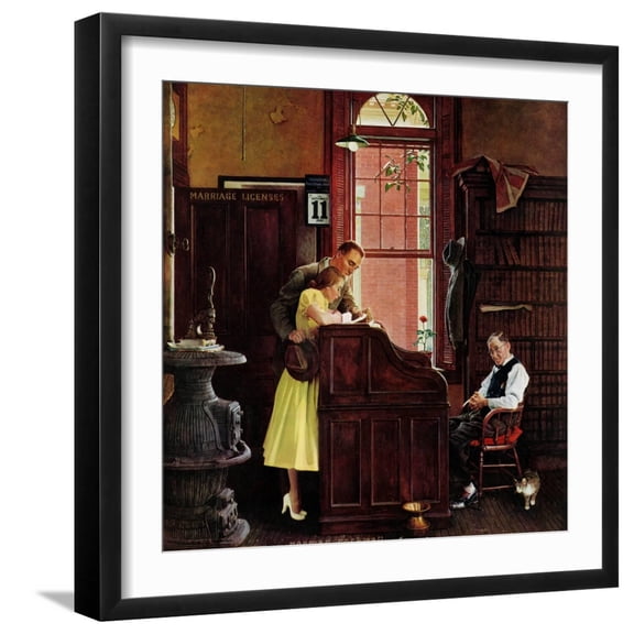 Art.com Marriage License, June 11,1955 Giclee Print by Norman Rockwell, Black Frame Wall Art, 21" x 21"