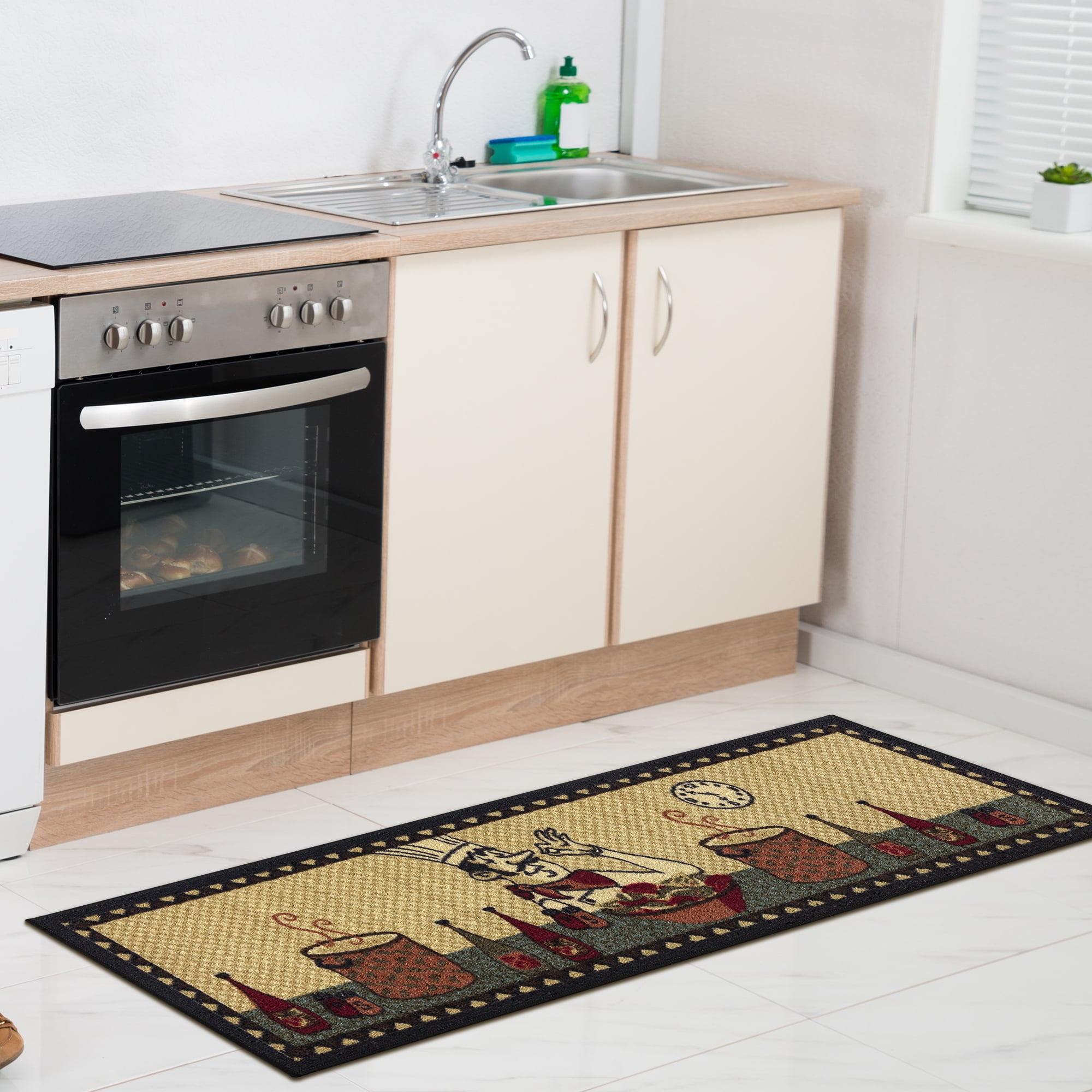 Ottomanson Machine Washable Non-Slip Rubberback Chef 2x5 Kitchen Runner Rug, 20" x 59", Beige