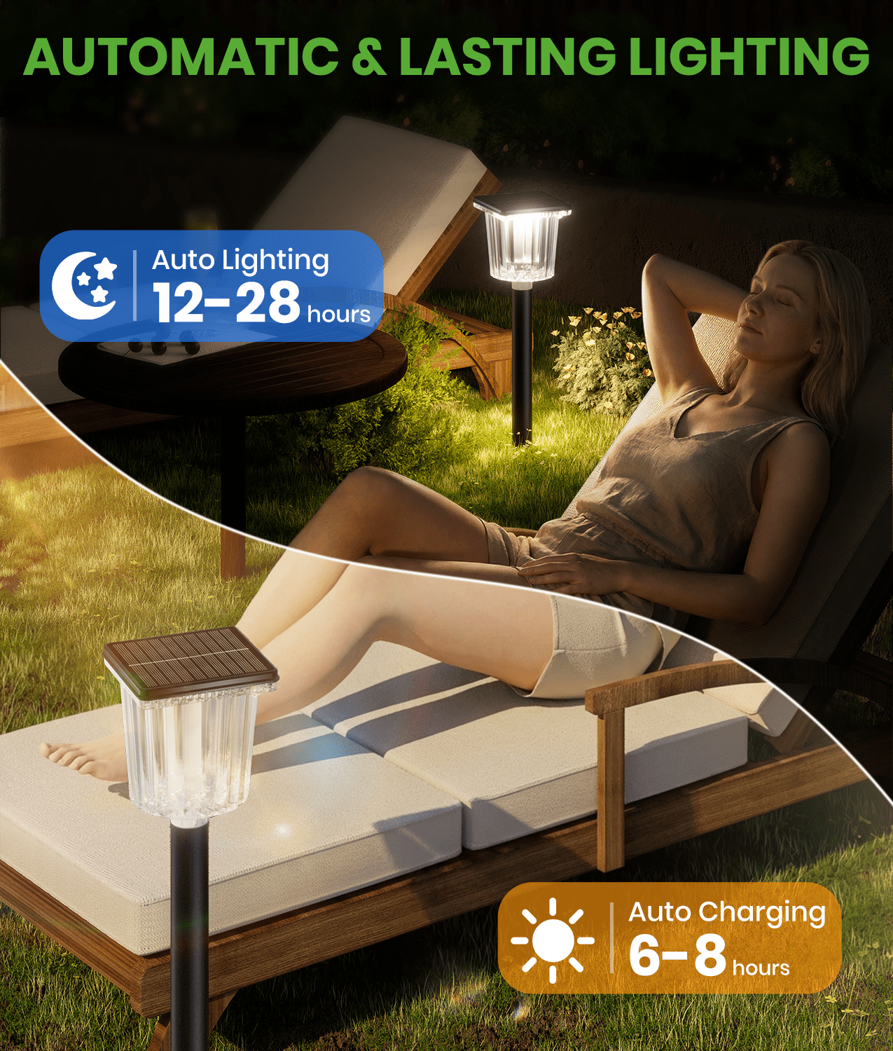 BITPOTT  8 Pack Bright Solar Pathway Lights Outdoor, Adjustable Warm&Cool White, Waterproof IP65 Solar Garden Decor Landscape Lighting Outside, Black