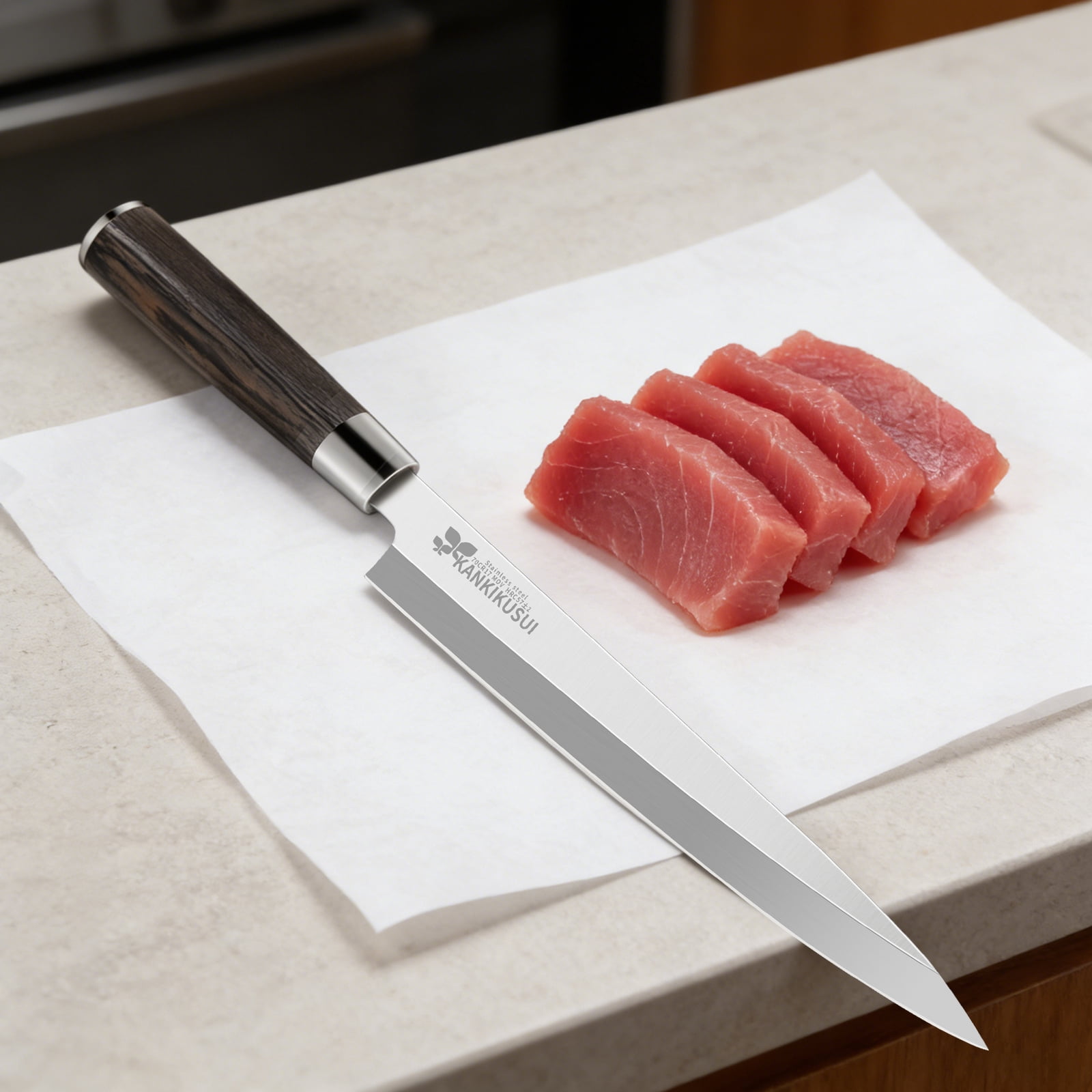 Sashimi Knife, 9.3" Sushi Knife Set with Sharpener/Gift Box, HC70cr17mov Yanagiba Knife