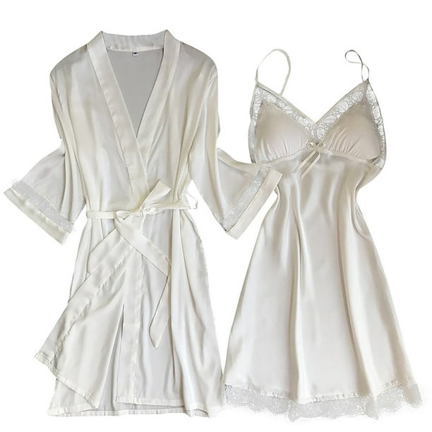 Gibobby Lencería sexy para mujer Batas Camisón Ropa interior Pijamas Mujer Lencería de satén Seda Nueva ropa de dormir Íntimos (Blanco, L)