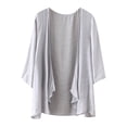 thumbnail image 2 of Women Beach Casual Half Sleeve Sheer Cardigans, Solid Color Long Sleeve Wide Neck Cover-Up Women's Cardigan Gray, 2 of 4
