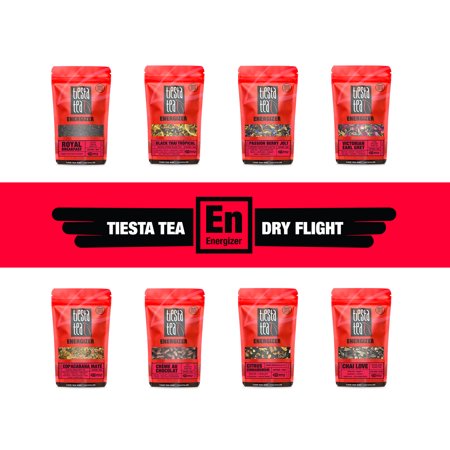 Tiesta Tea ENERGIZER Dry Flight, 8 Loose Black & Mate Tea Blends, 8 to 12 Servings of Each Flavor, High Caffeine, Sampler Gift