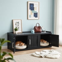 Home Modern Cat Litter Box for for Multiple Cats - Resin Cat Litter Box Enclosure Furniture, Waterproof Indoors Cat Pet Side Table Play House with 3-Doors for Hallway Living Room,Black