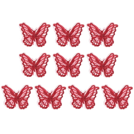 Uxcell 10Pcs Embroidery Lace Butterfly Applique, 1.6"x2" Butterfly Sew on Patch Double Layer Organza Appliques for Clothing Wedding Dresses DIY Clothes Craft, Wine Red