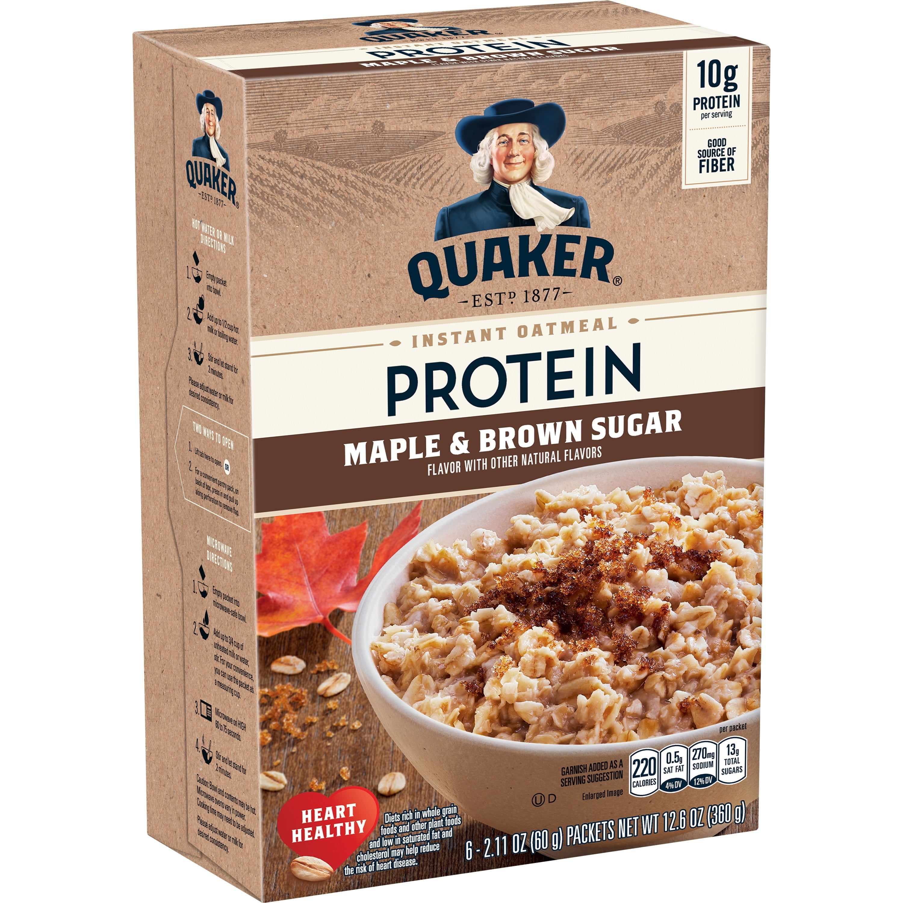 Quaker Protein Instant Oatmeal Maple Brown Sugar 2 11 Oz Packets 6 