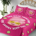 thumbnail image 3 of Ambesonne Emoji Fitted & Top Sheet Set with Shams, Funny Cucumber Friday Themed, Hot Pink Lime Green and White, 3 of 5