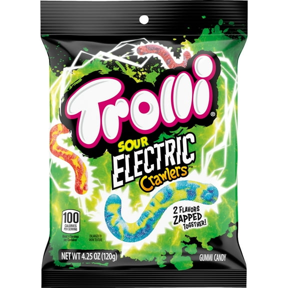 Trolli Sour Electric Crawlers Gummy Candy, Sour Gummy Worms, 4.25 Ounce Bag