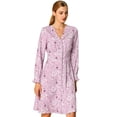 thumbnail image 1 of Vestido Midi Estampado Floral Allegra K Otón Abajo De Solapa Vintage Para Mujeres Púrpura L, 1 of 6