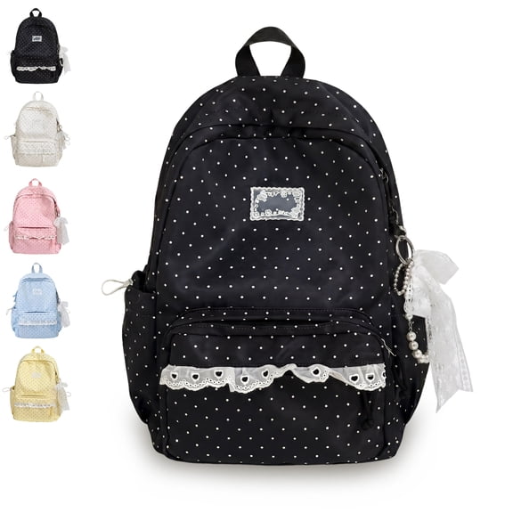 Polka Dot Backpacks Cute Backpack with Lace Large Laptop Daypack Cute Lace Backpacks Coquette Aesthetic Backpack for Classes travel