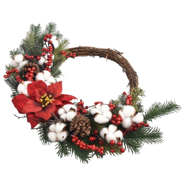 MYG Christmas Wreath Artificial Plant Rattan Circle Wall Decor Simulation Flower