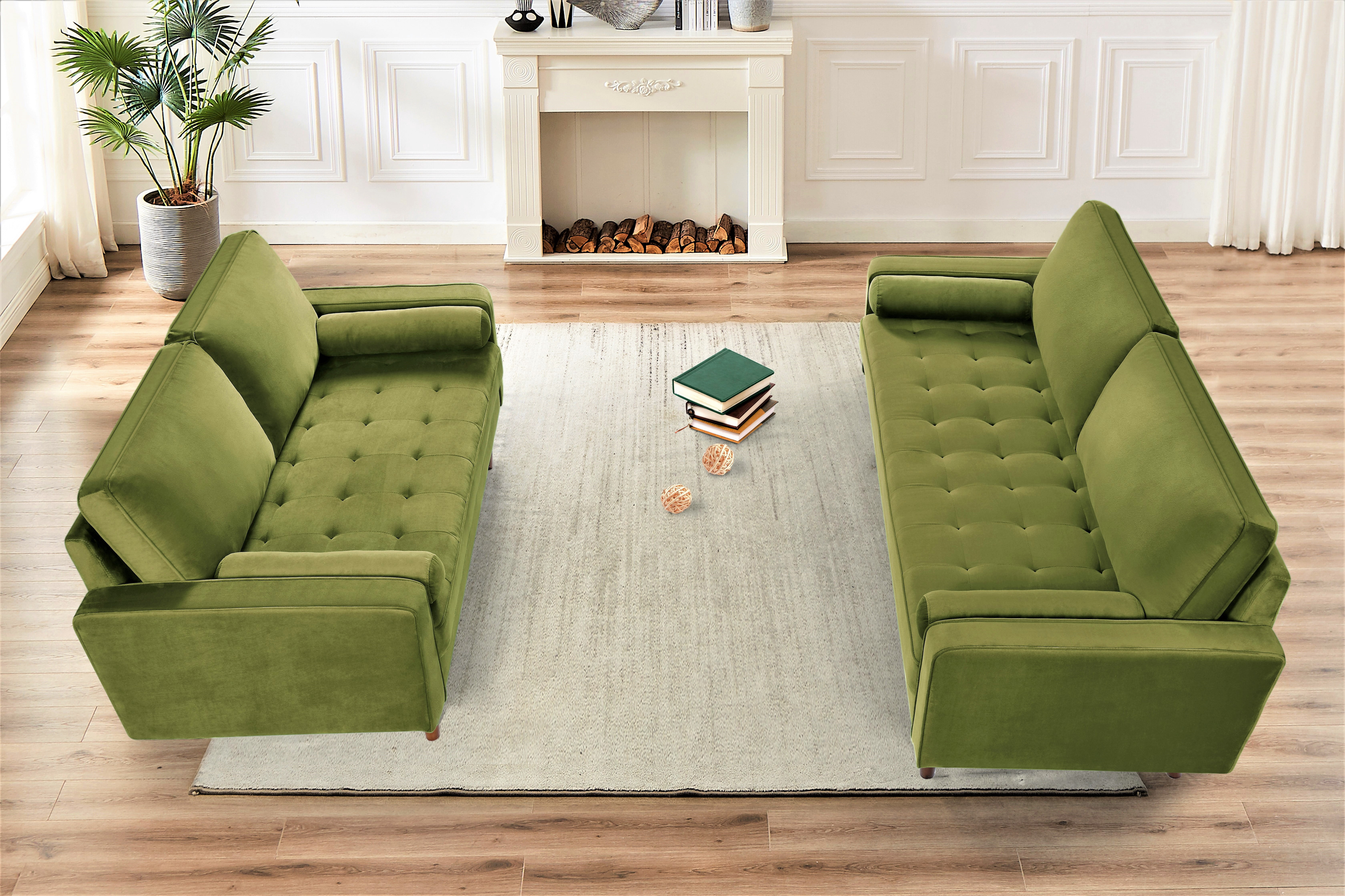 US Pride Furniture Monahan Velvet 2PC Living Room Sets Sofa Loveseat Olive Green