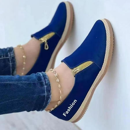 KBODIU Womens Slip On Sneakers  Casual Canvas Sneaker  Solid Round Toe Beach Sandals  Soft Comfortable Loafers Shoes  Summer Vacation Fashion Sole Hemp Rope Shoes Blue 38