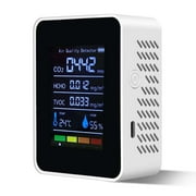 Fmxomd Air Quality Monitor Indoor, 5 in 1 Portable Real-Time Smart Air Quality Tester with CO2 Monitor, Temperature, Humidity Detector for Home, Office, Car, Hotel (White)
